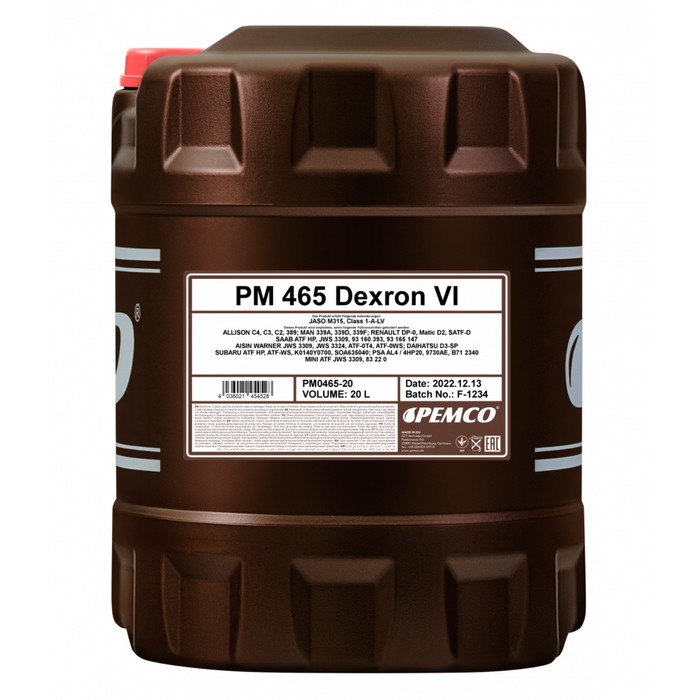 Масло трансмиссионное PEMCO 465 Dexron VI, синтетическое, 20 л - Фото 1