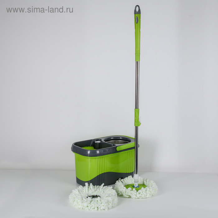Швабра с отжимом и ведро на колёсиках с металлической центрифугой 16 л, запасная насадка из микрофибры, дозатор, цвет МИКС - Фото 1