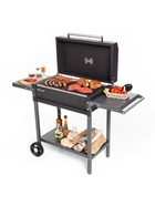 Мангал «МАН 205», 128.5×52×90 см, 2 мм, колёса, боковые полки, крышка, термометр - Фото 1