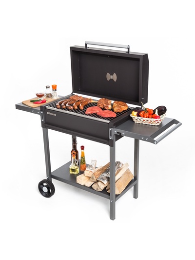 Мангал «МАН 205», 128.5×52×90 см, 2 мм, колёса, боковые полки, крышка, термометр