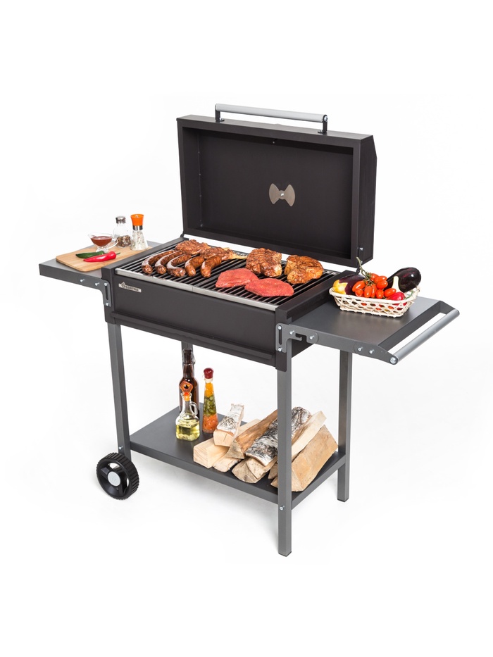 Мангал «МАН 205», 128.5×52×90 см, 2 мм, колёса, боковые полки, крышка, термометр - Фото 1