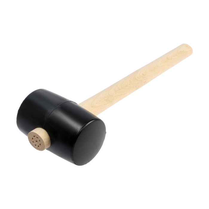 Киянка ЛОМ, деревянная рукоятка, черная резина, 65 мм, 500 г - Фото 1