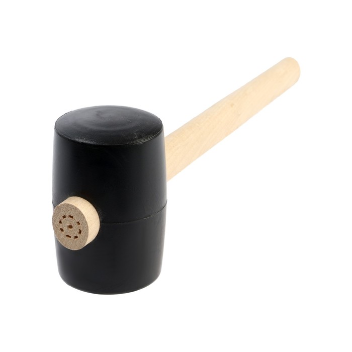 Киянка ЛОМ, деревянная рукоятка, черная резина, 65 мм, 500 г