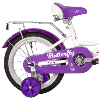 Велосипед детский Novatrack BUTTERFLY, диаметр колёс 14", со съёмными колёсами, с корзиной, фиолетовый
