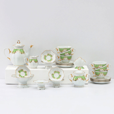 Сервиз чайный Добрушский завод «Симфония», 23 предмета, фарфор, белый, зелёный