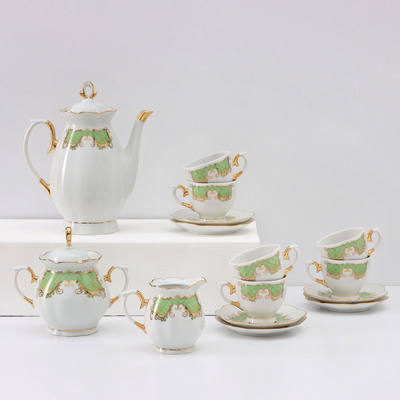 Сервиз кофейный Добрушский завод «Симфония», 15 предметов: кофейник 800 мл, сахарница 400 мл, сливочник 180 мл, чашка кофейная 110 мл, блюдце d=12 см, ф...