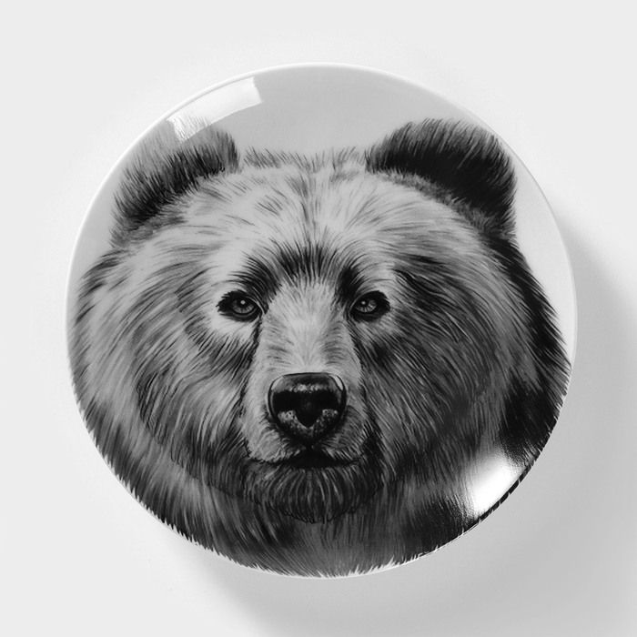 Тарелка фарфоровая «Медведь», d=17,5 см, белая - Фото 1