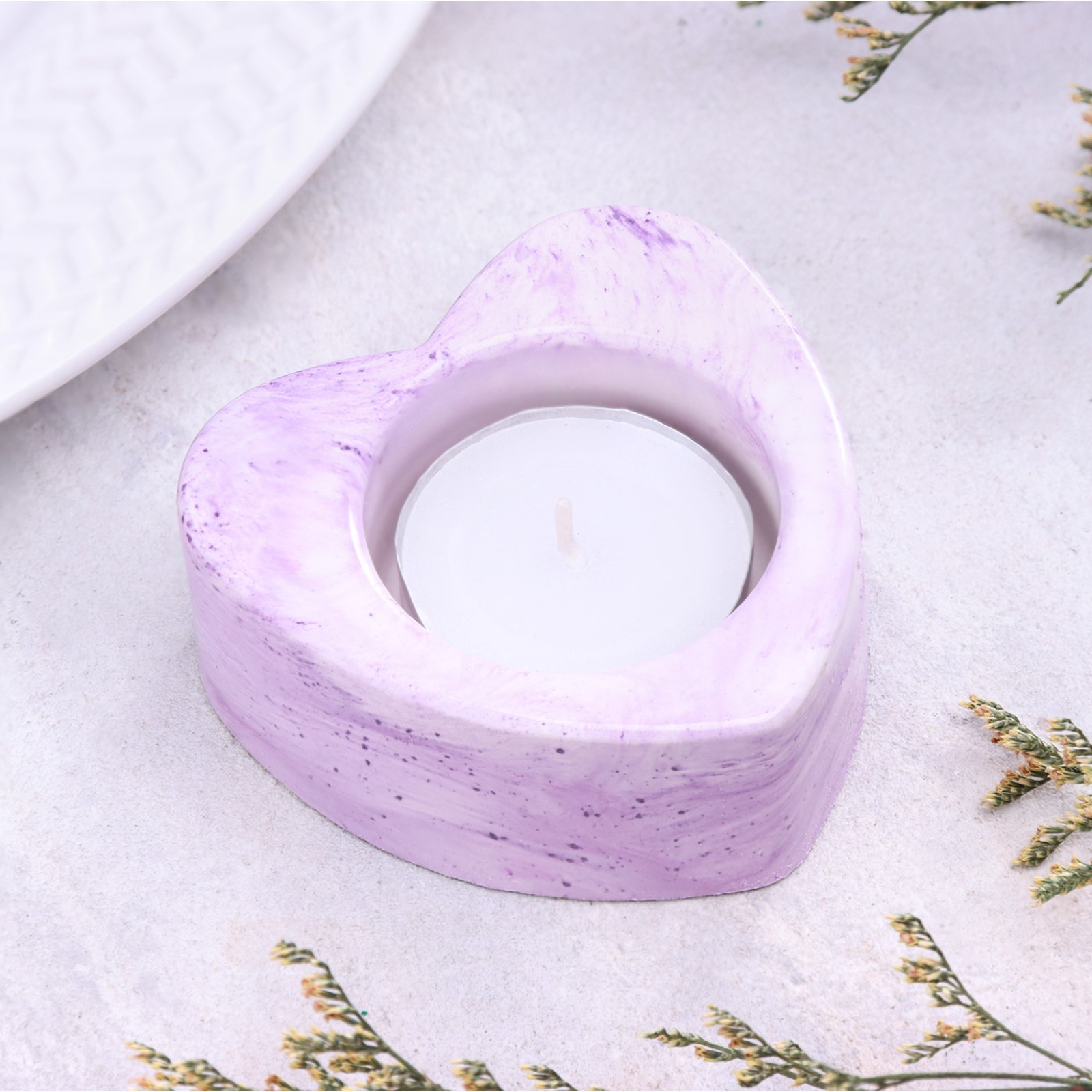 Подсвечник "Сердце малое. Мрамор" из гипса,7х3см,мрамор с фиолетовыми ...