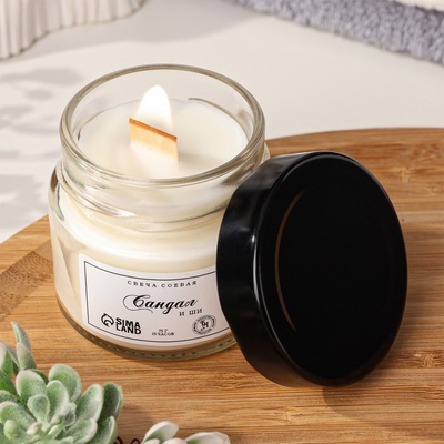 Ароматическая свеча в банке, 75 г, из соевого воска, сандал и ши