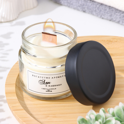 Ароматическая свеча в банке, 75 г, из соевого воска, лён и кашемир
