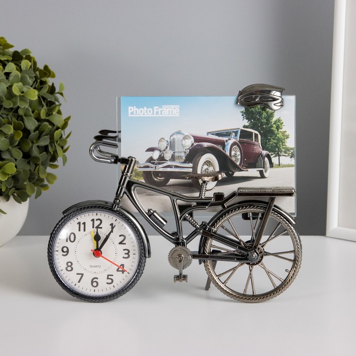 Фоторамка для фотографии 10×15 см с часами «Велосипед», пластик, 18×22 см - Фото 1