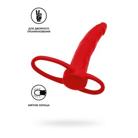 Насадка на пенис для двойного проникновения Black&Red by Toyfa, 16,5 см, силикон, цвет красный