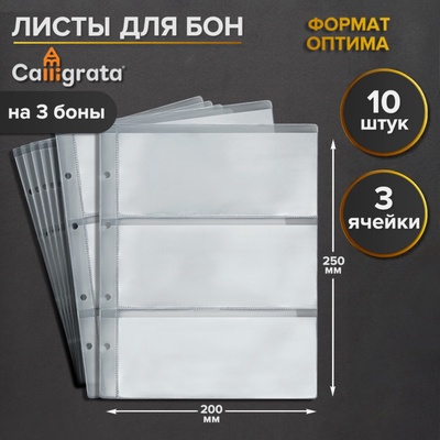 Набор листов для бон, формат "Оптима", 10 листов 200 х 250 мм, на 3 боны