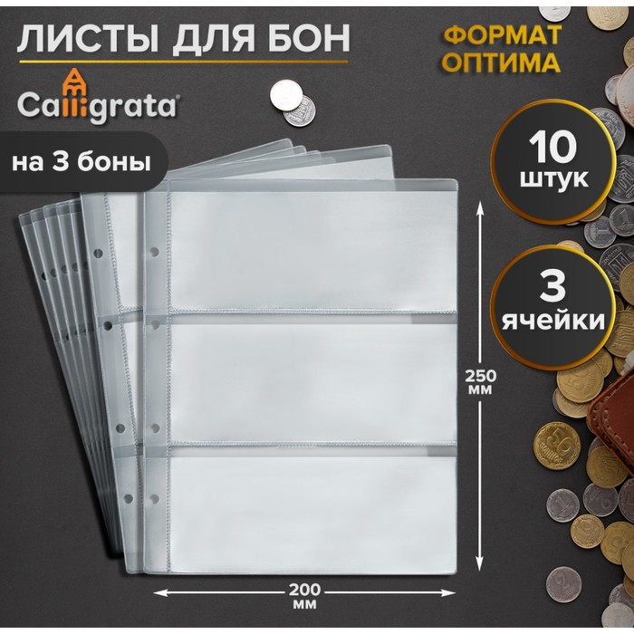 Набор листов для бон, формат "Оптима", 10 листов 200 х 250 мм, на 3 боны - Фото 1