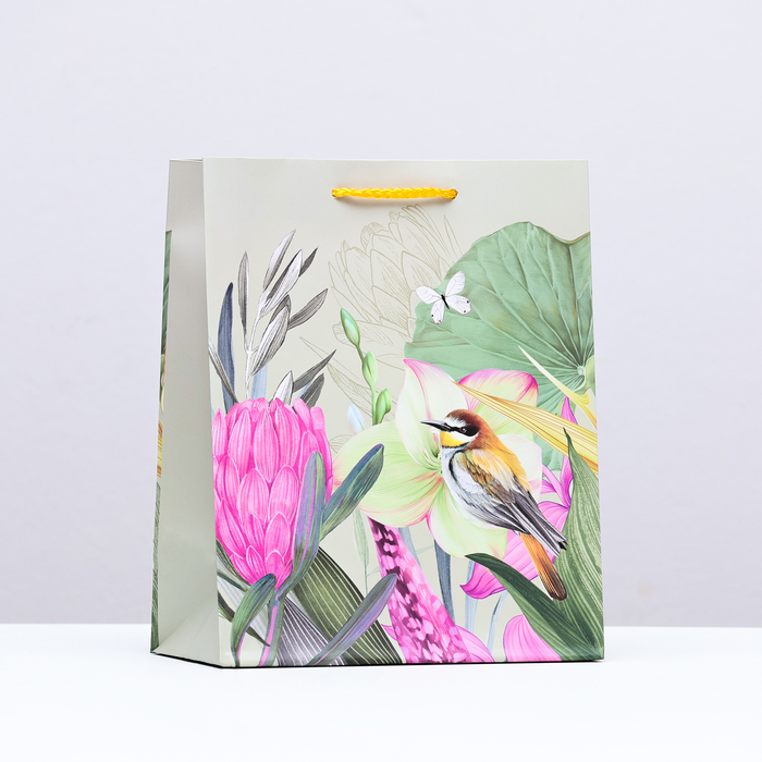 Пакет подарочный "Птичка в цветах",  18 х 22,3 х 10 см - Фото 1