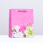 Пакет подарочный "Цветочное настроение", розовый,  18 х 22,3 х 10 см - фото 2950644