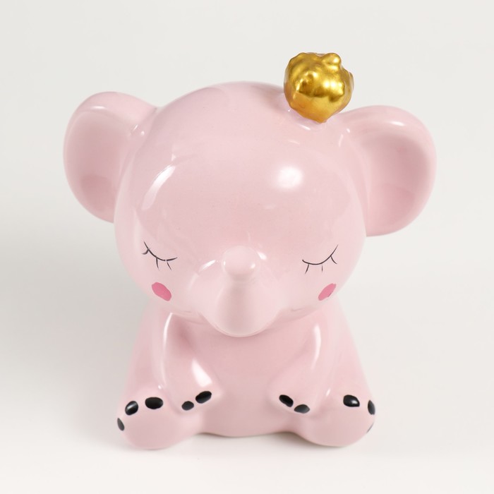 Копилка керамика "Розовый слонёнок с крыльями в короне" 12,8х9,5х14 см