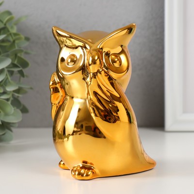 Копилка керамика "Удивлённая сова" золото 12х8х14 см