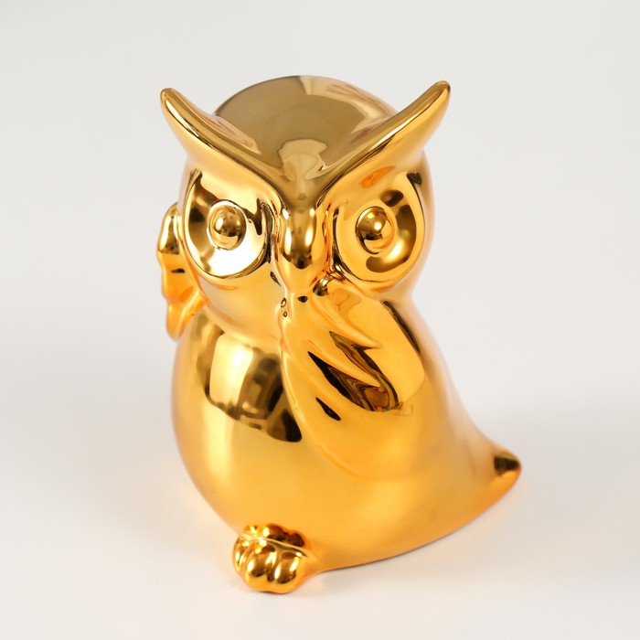 Копилка керамика "Удивлённая сова" золото 12х8х14 см