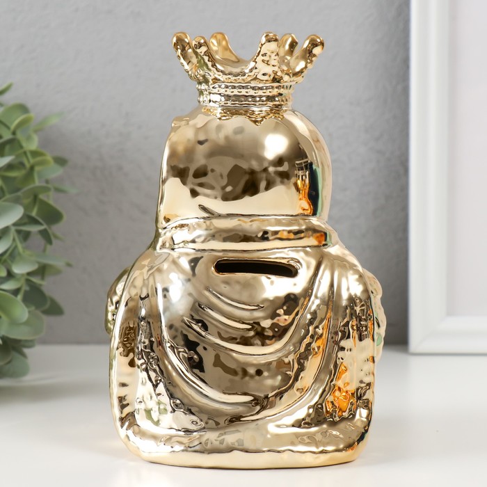 Копилка керамика "Филин в короне и мантии" золото 12х12х18,5 см