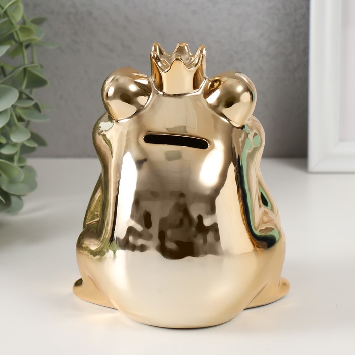 Копилка керамика "Золотая лягушка в короне" 12х10,5х15 см