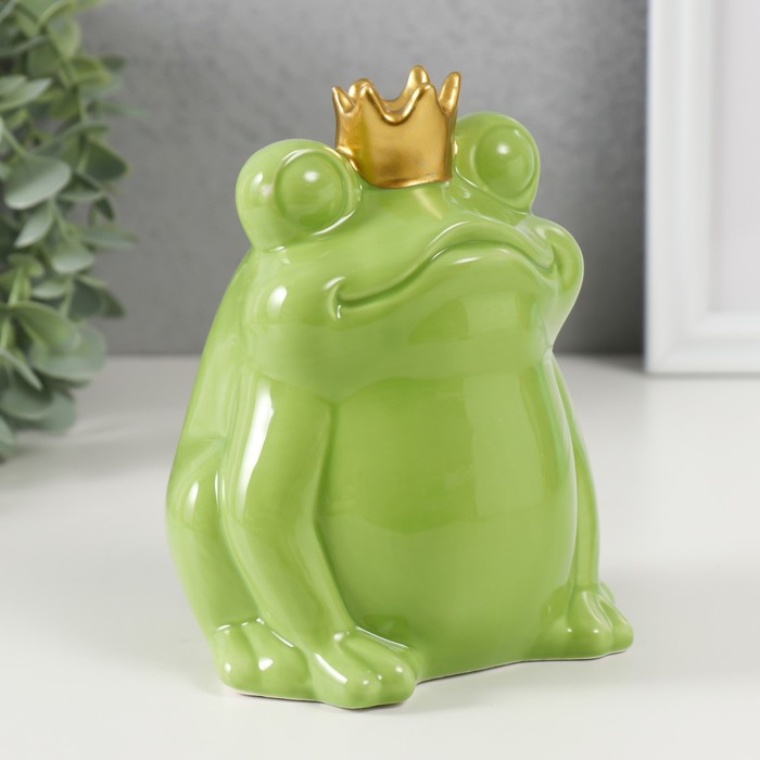 Копилка керамика "Зелёная лягушка в короне" 12х10,5х15 см