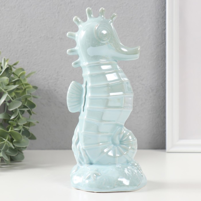 Копилка керамика "Морской конёк" голубой перламутр 9,5х8,2х21 см