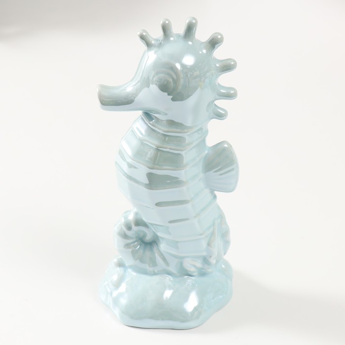 Копилка керамика "Морской конёк" голубой перламутр 9,5х8,2х21 см