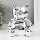 Копилка керамика "Медвежонок 3D грани" серебро 11х9,5х14,3 см - фото 12047420