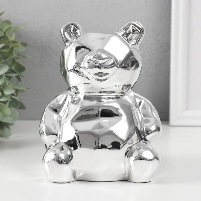 Копилка керамика "Медвежонок 3D грани" серебро 11х9,5х14,3 см - Фото 1