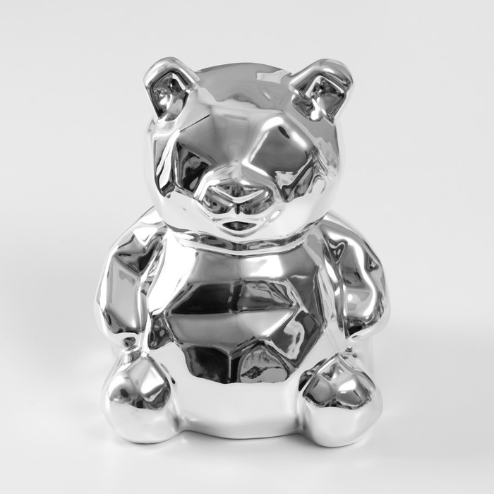 Копилка керамика "Медвежонок 3D грани" серебро 11х9,5х14,3 см