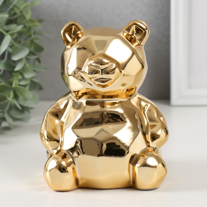 Копилка керамика "Медвежонок 3D грани" золото 11х9,5х14,3 см