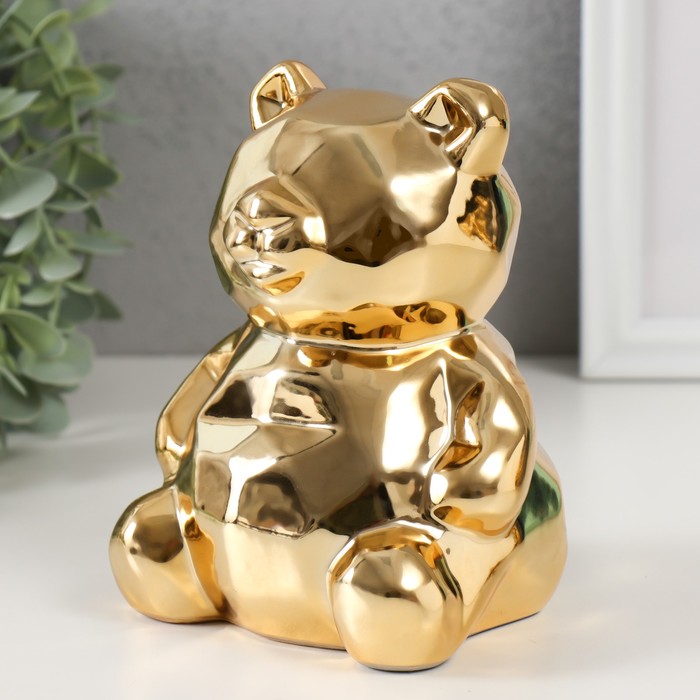 Копилка керамика "Медвежонок 3D грани" золото 11х9,5х14,3 см