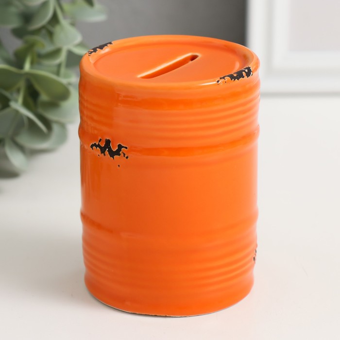 Копилка керамика "Оранжевая бочка" 6,5х6,5х9 см