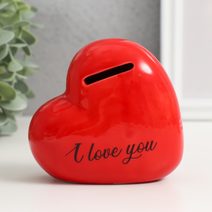 Копилка керамика "Красное сердце - I love you" 11х5х10,5 см - Фото 1