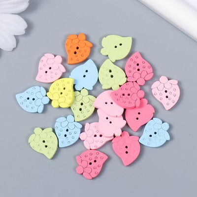 Пуговицы дерево для творчества 2 прокола «Клубника. Летние цвета», набор 20 шт., 1.8×1.4×0.3 см