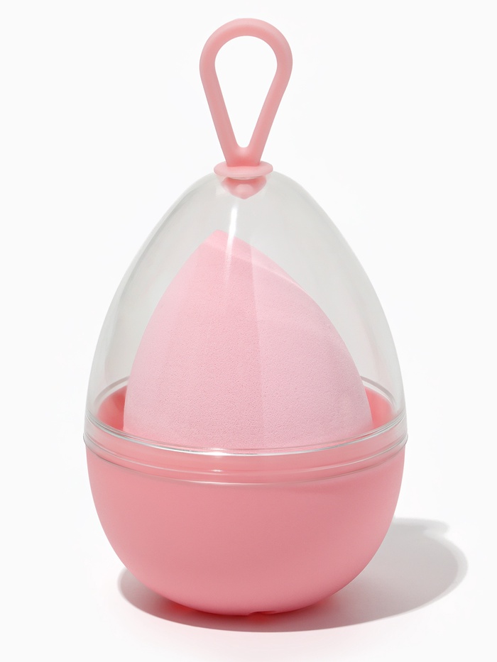 Спонж для макияжа «Капля», 6×4 см, увеличивается при намокании, в футляре, нежно-розовый