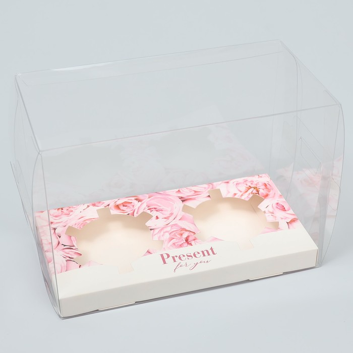 Коробка для капкейка «Розовые цветы», 16 х 8 х 11.5 см