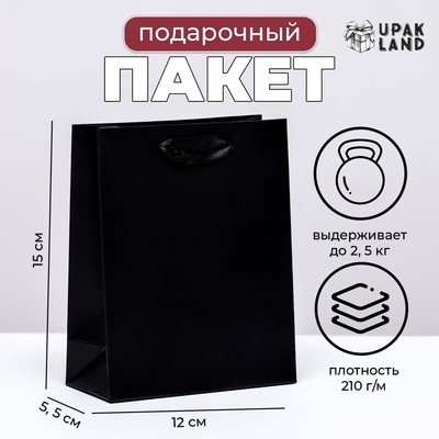 Пакет подарочный ламинированный «Чёрный», S 12×15×5.5 см