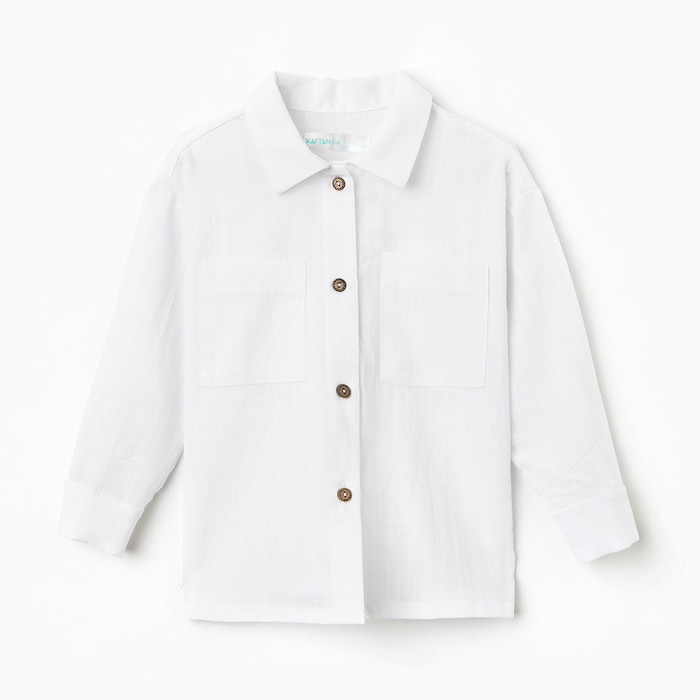 Рубашка для девочки KAFTAN: Linen, белая, размер 28 (86-92 см)