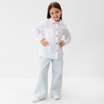 Рубашка для девочки KAFTAN: Linen, белая, размер 28 (86-92 см)