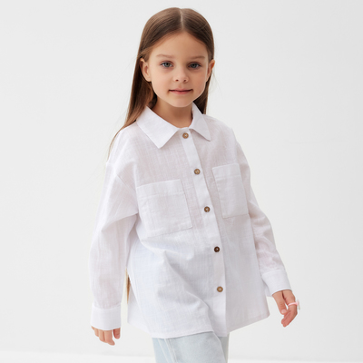 Рубашка для девочки KAFTAN: Linen, белая, размер 28 (86-92 см)