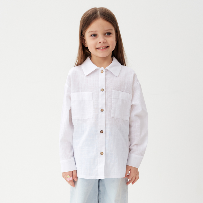 Рубашка для девочки KAFTAN Linen, р.30 (98-104 см) белый - Фото 1