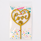 Топпер для торта деревянный «Сердце», с блёстками, золотой - Фото 4