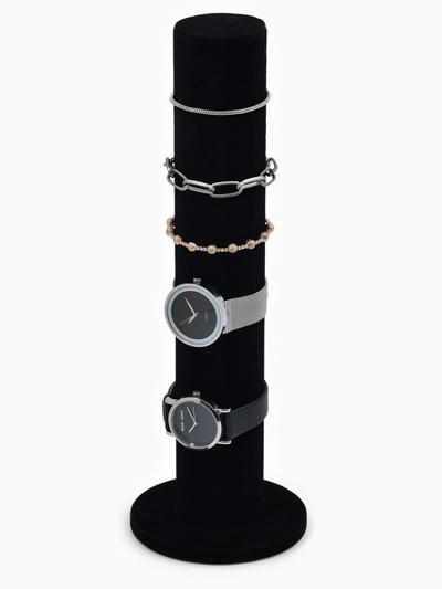 Подставка для часов, браслетов, цепочек «Тубус», флок, 10.5×10.5×31 см, d=5 см, цвет чёрный