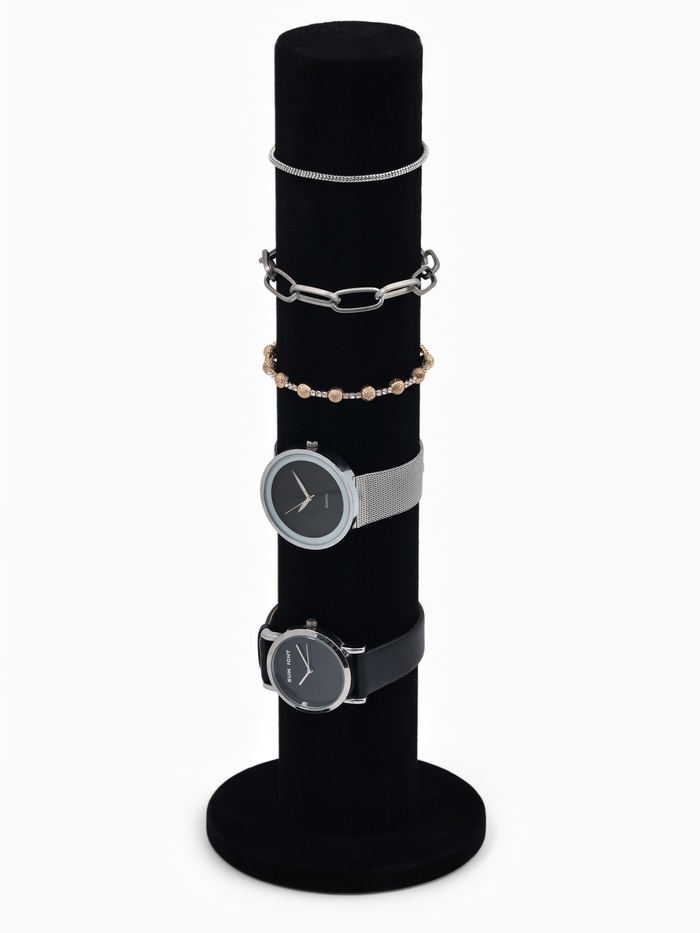 Подставка для часов, браслетов, цепочек «Тубус», флок, 10.5×10.5×31 см, d=5 см, цвет чёрный - Фото 1