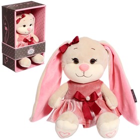 Мягкая игрушка «Зайка Лин», в розовом бархатном платьице с бантиком, 20 см
