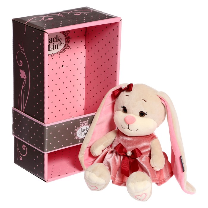 Мягкая игрушка «Зайка Лин», в розовом бархатном платьице с бантиком, 20 см