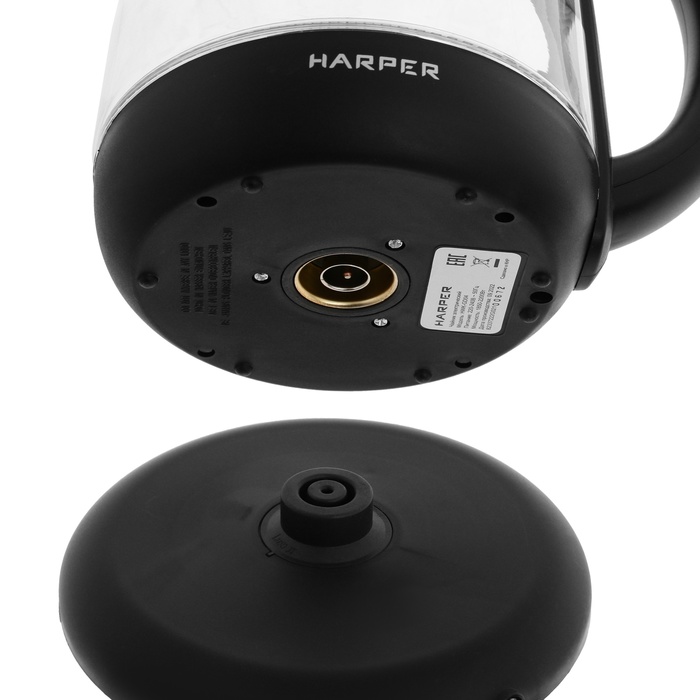 Чайник электрический HARPER HWK-GD04, 2200 Вт, 1.7 л, стекло, чёрный - фото 51531373