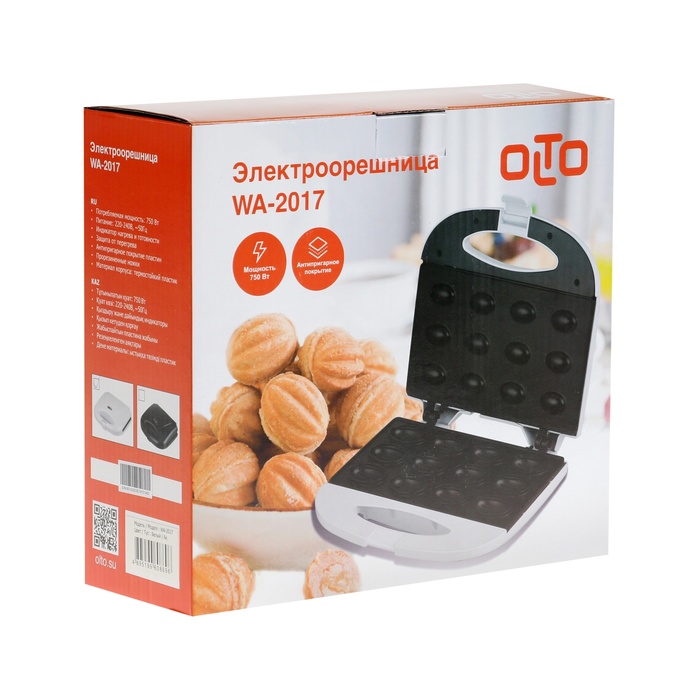 Вафельница электрическая OLTO WA-2017, 750 Вт, орешки, антипригарное покрытие, белая - фото 51761505